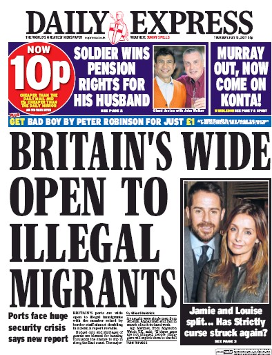 Daily Express Newspaper Front Page (UK) for 13 July 2017