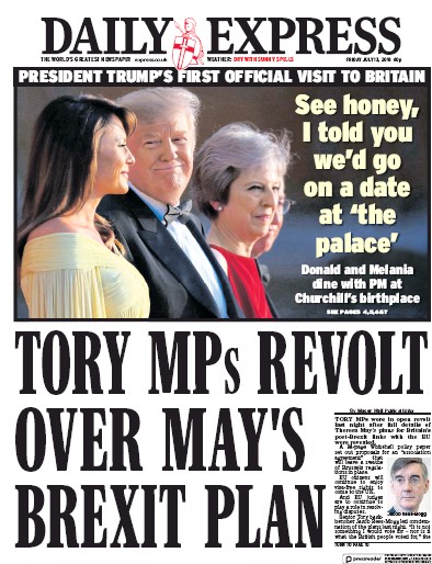 Daily Express Newspaper Front Page (UK) for 13 July 2018