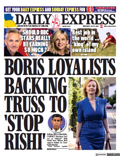 Daily Express Newspaper Front Page (UK) for 13 July 2022
