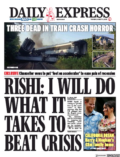 Daily Express Newspaper Front Page (UK) for 13 August 2020