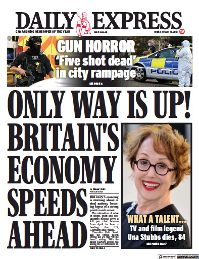 Daily Express Newspaper Front Page (UK) for 13 August 2021