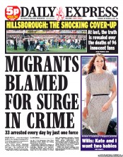 Daily Express (UK) Newspaper Front Page for 13 September 2012