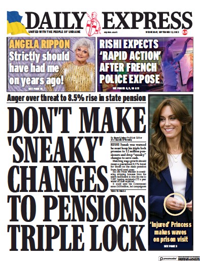 Daily Express Newspaper Front Page (UK) for 13 September 2023