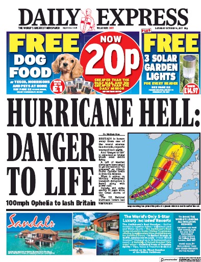 Daily Express Newspaper Front Page (UK) for 14 October 2017