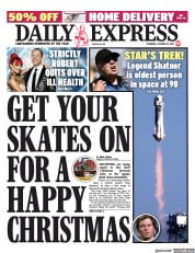 Daily Express (UK) Newspaper Front Page for 14 October 2021