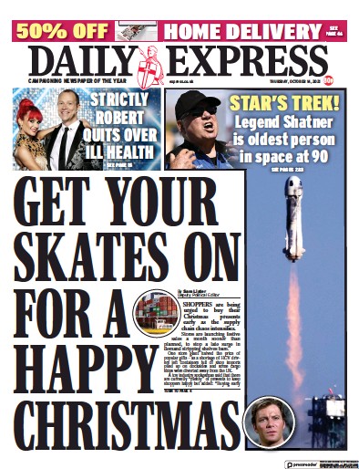 Daily Express Newspaper Front Page (UK) for 14 October 2021