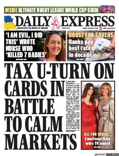 Daily Express Newspaper Front Page (UK) for 14 October 2022