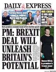 Daily Express (UK) Newspaper Front Page for 14 November 2019