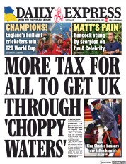 Daily Express (UK) Newspaper Front Page for 14 November 2022