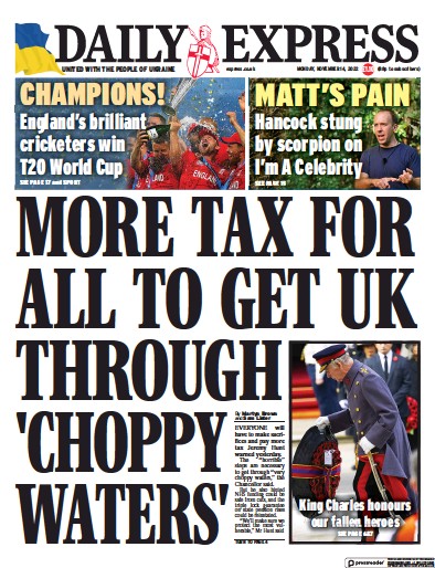 Daily Express Newspaper Front Page (UK) for 14 November 2022