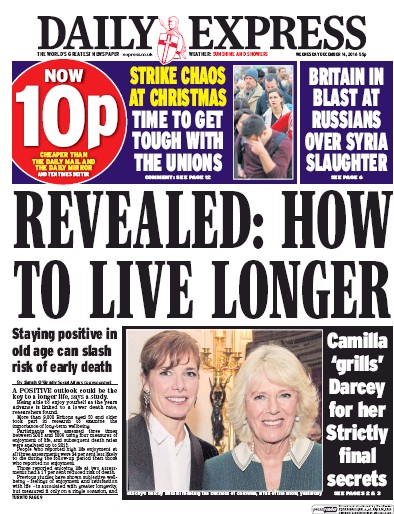 Daily Express Newspaper Front Page (UK) for 14 December 2016