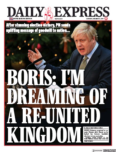 Daily Express Newspaper Front Page (UK) for 14 December 2019