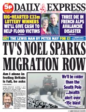 Daily Express (UK) Newspaper Front Page for 14 January 2016