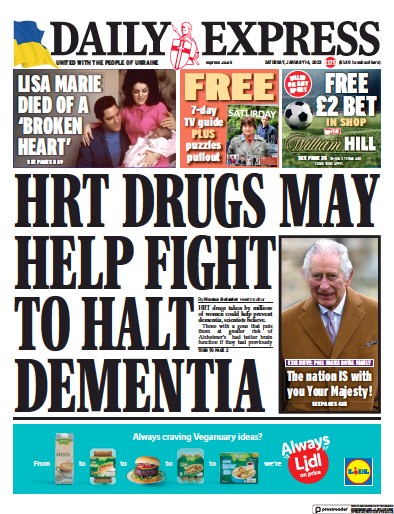 Daily Express Newspaper Front Page (UK) for 14 January 2023