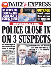 Daily Express (UK) Newspaper Front Page for 14 February 2014