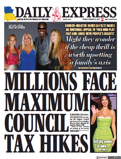 Daily Express Newspaper Front Page (UK) for 14 February 2023