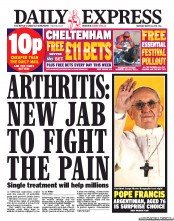 Daily Express (UK) Newspaper Front Page for 14 March 2013