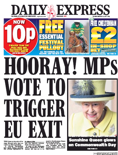 Daily Express Newspaper Front Page (UK) for 14 March 2017