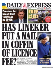 Daily Express front page for 14 March 2023