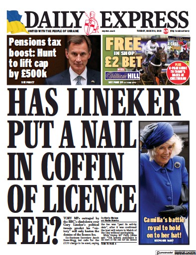 Daily Express Newspaper Front Page (UK) for 14 March 2023