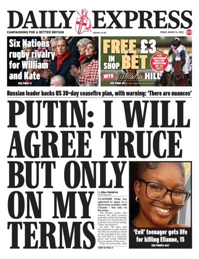 Daily Express Newspaper Front Page (UK) for 14 March 2025