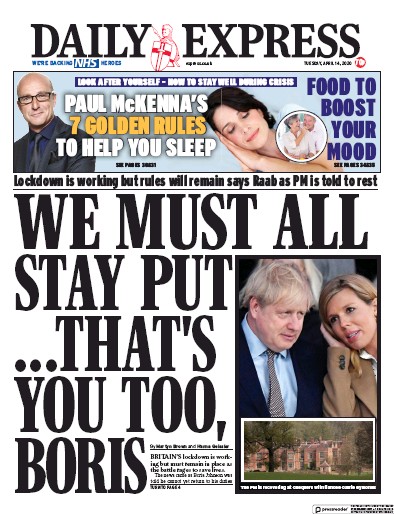 Daily Express Newspaper Front Page (UK) for 14 April 2020