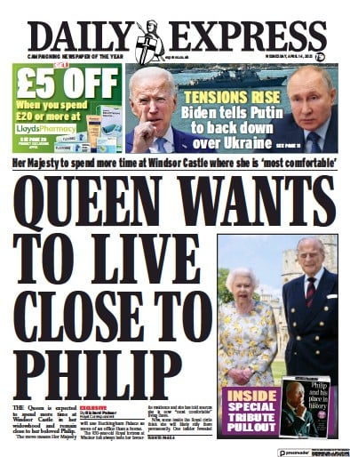 Daily Express Newspaper Front Page (UK) for 14 April 2021