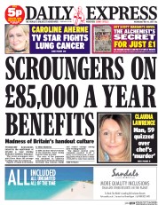 Daily Express (UK) Newspaper Front Page for 14 May 2014