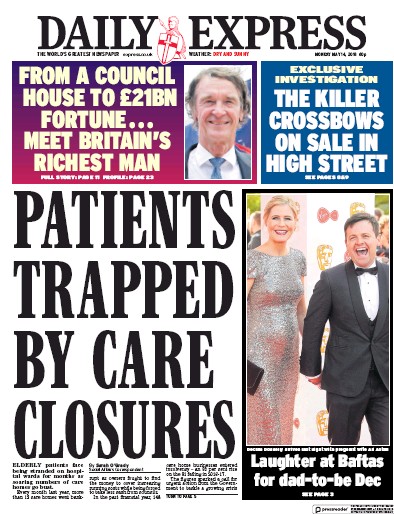 Daily Express Newspaper Front Page (UK) for 14 May 2018