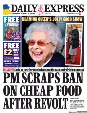 Daily Express front page for 14 May 2022