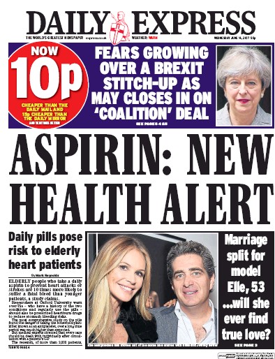 Daily Express Newspaper Front Page (UK) for 14 June 2017