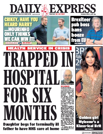 Daily Express Newspaper Front Page (UK) for 14 June 2018