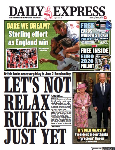 Daily Express Newspaper Front Page (UK) for 14 June 2021