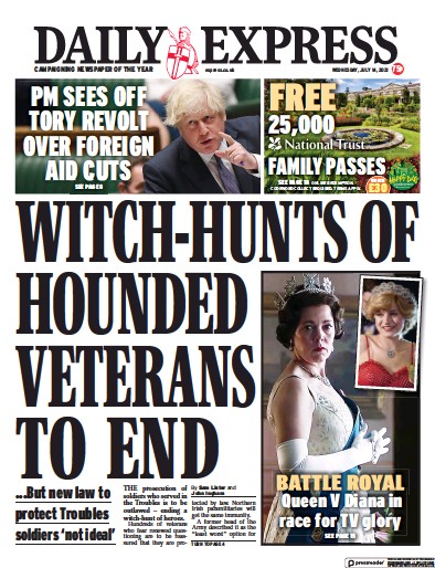 Daily Express Newspaper Front Page (UK) for 14 July 2021