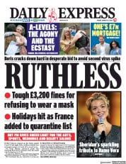 Daily Express (UK) Newspaper Front Page for 14 August 2020