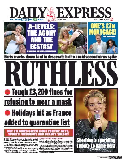 Daily Express Newspaper Front Page (UK) for 14 August 2020