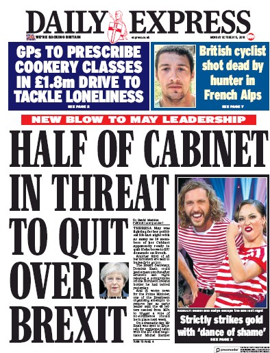 Daily Express Newspaper Front Page (UK) for 15 October 2018
