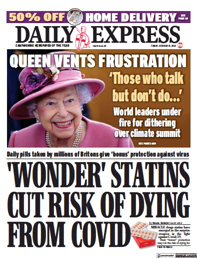 Daily Express Newspaper Front Page (UK) for 15 October 2021