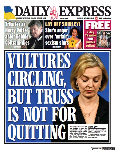 Daily Express Newspaper Front Page (UK) for 15 October 2022