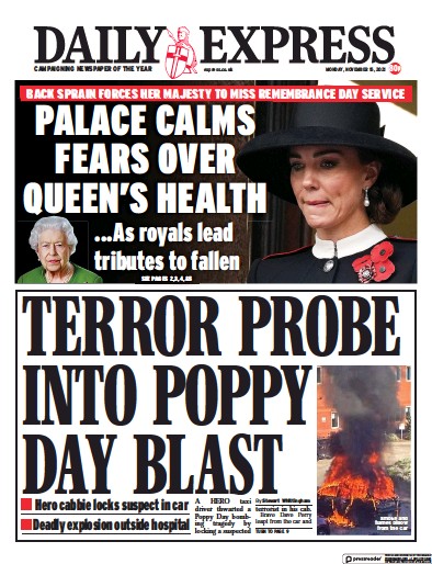 Daily Express Newspaper Front Page (UK) for 15 November 2021