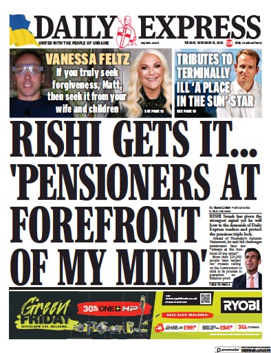 Daily Express Newspaper Front Page (UK) for 15 November 2022