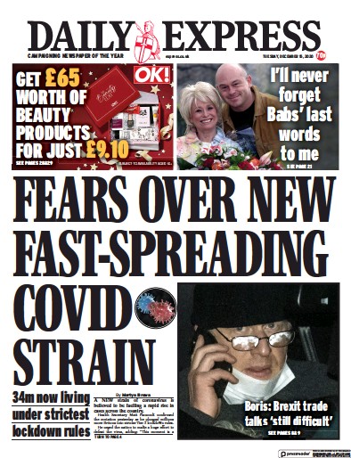 Daily Express Newspaper Front Page (UK) for 15 December 2020