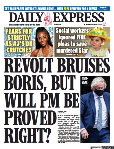Daily Express Newspaper Front Page (UK) for 15 December 2021