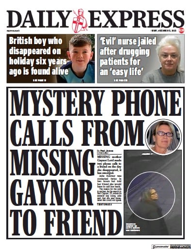 Daily Express Newspaper Front Page (UK) for 15 December 2023