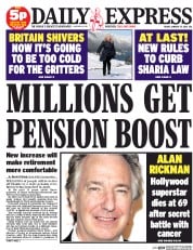 Daily Express (UK) Newspaper Front Page for 15 January 2016