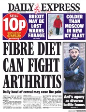 Daily Express (UK) Newspaper Front Page for 15 January 2018