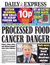 Daily Express (UK) Newspaper Front Page for 15 February 2018