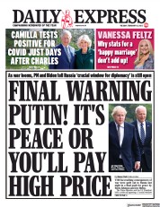 Daily Express (UK) Newspaper Front Page for 15 February 2022