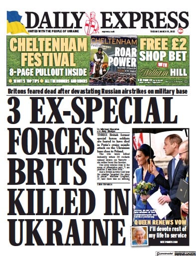 Daily Express Newspaper Front Page (UK) for 15 March 2022