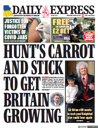 Daily Express Newspaper Front Page (UK) for 15 March 2023